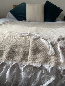 Cream Herringbone Soft Cotton Bedspread, 5 of 5