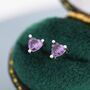 Sterling Silver Tiny Amethyst Purple Cz Heart Stud Earrings, thumbnail 4 of 12
