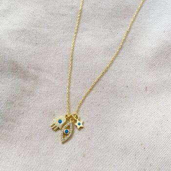 Hamsa Evil Eye Star Turquoise Sterling Silver Necklace, 5 of 6
