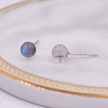 Sterling Silver Grey Labradorite Gemstone Stud Earrings, 4 of 12