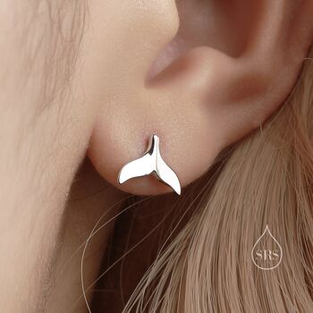 Sterling Silver Whale Tail Stud Earrings, 4 of 11
