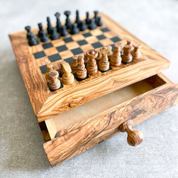 Personalised Olive Wood Full Chess Board Set, 4 of 7