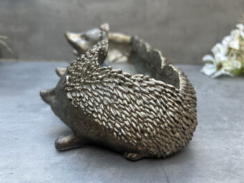 Distressed Silver Hedgehog Planter Cute 33cm Plant Pot, 8 of 12
