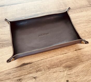 Personalised Dark Brown Rectangle Leather Tray, 2 of 12