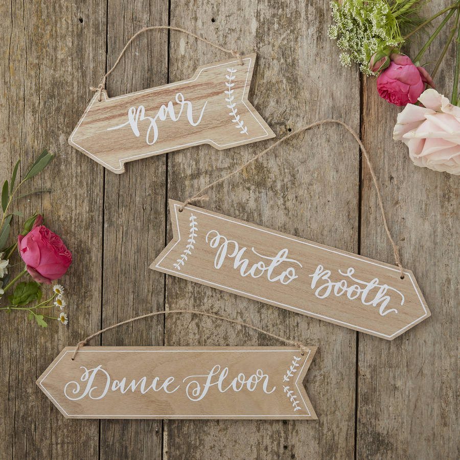 Vintage Boho Style Wooden Arrow Wedding Signs By Ginger Ray