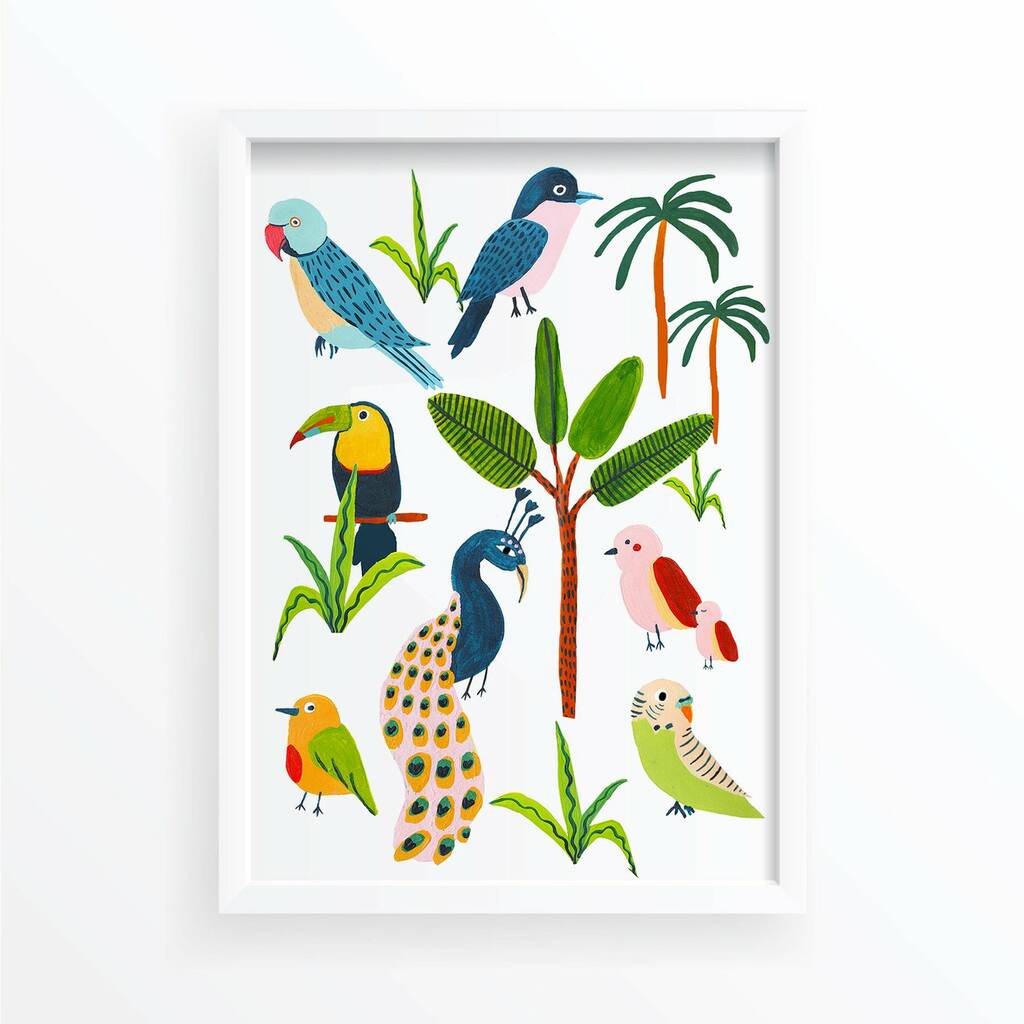 tropical birds art print by amber davenport | notonthehighstreet.com