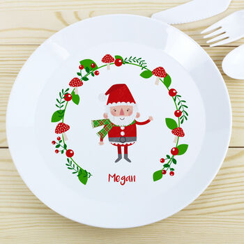 Personalised Christmas Toadstool Santa Plastic Plate, 3 of 4