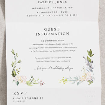 White Floral Concertina Wedding Invitations, 3 of 8