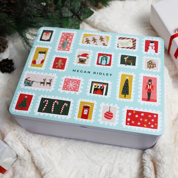 Personalised Christmas Stamps Xl Gift Storage Tin, 2 of 9