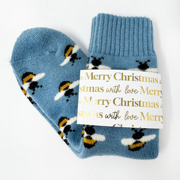Christmas Cosy Bee Socks With Personalised Gold Label, Warm Socks, 3 of 7