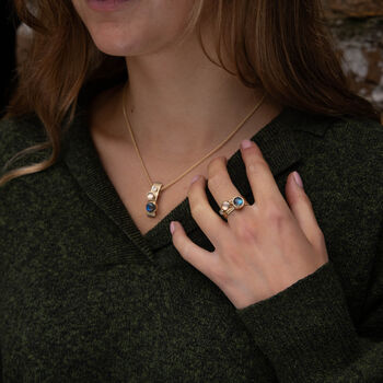 Solid 9ct Gold Labradorite, Rose Quartz And Moonstone Stacking Rings, 2 of 7