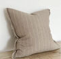 Mushroom And Cream Stripe Linen Cushion With Frayed Edges, thumbnail 1 of 4