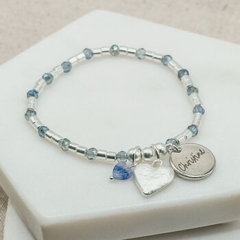 Personalised Stretchy Charm Bracelet In Silver And Blue, 6 of 6