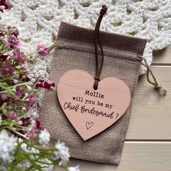 Personalised Bridesmaid Proposal Wooden Heart Sign, 6 of 10