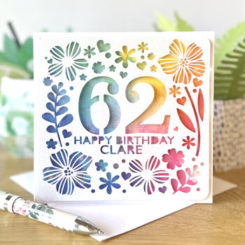 Personalised Birthday Age And Name Floral Card, 2 of 2