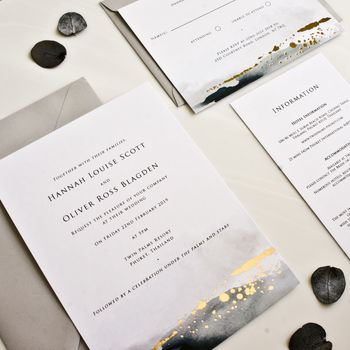 Watercolour And Foil Wedding Invitations, 3 of 4