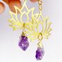 Gold Lotus Flower Amethyst Earrings, thumbnail 2 of 2