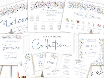 Blue And Pink Wildflower Wedding Place Card, 4 of 4