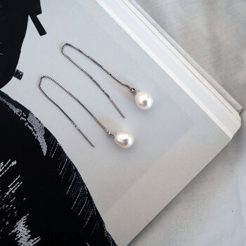 White Freshwater Drop Pearl Threader Earrings, 10 of 10