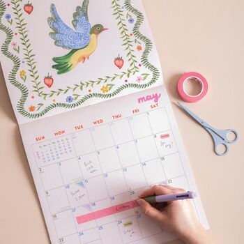 2027 Wall Calendar | Whimsical Folk Songbirds | Sunday Start, 6 of 6