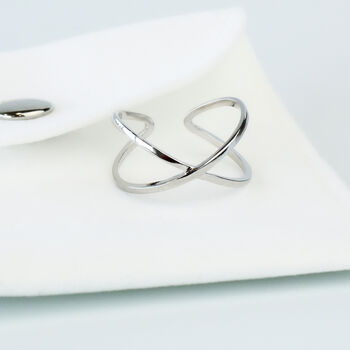 Sterling Silver Double Band Crossover Adjustable Ring, 2 of 5