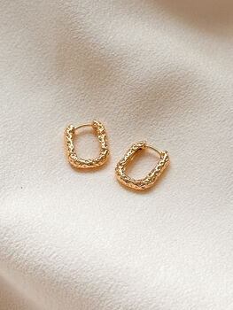 Molten Rectangular Huggie Hoop Earrings, 2 of 4