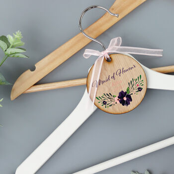 Personalised Wood Wedding Hanger Tag Purple, 3 of 4