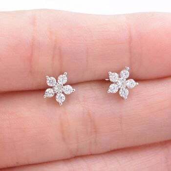 Uncoloured Forget Me Not Flower Cz Stud Earrings, 5 of 11