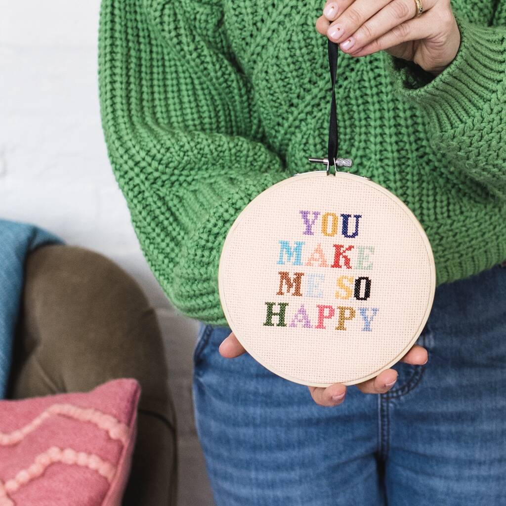 Embroidery Cross Stitch Kit You Make Me So Happy, 1 of 7