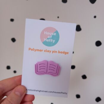 Open Book Polymer Clay Pin Badge, 2 of 2