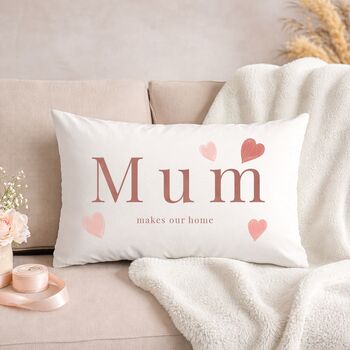 Personalsied Mum Message Cushion Hearts, 2 of 2