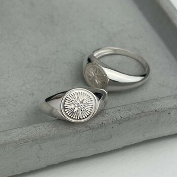 Silver Starburst Signet Ring, 925 Sterling Jewellery, 11 of 11