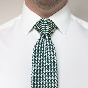 Men's Square End Houndstooth Design Knitted Tie | Dark Green, 3 of 4