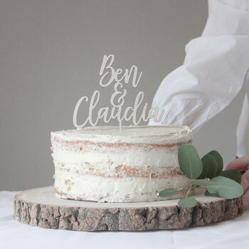 Personalised Minimal Wooden Wedding Cake Topper, 2 of 5