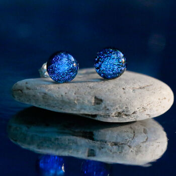 Sapphire Blue Small Round Glass Stud Earrings, 2 of 12