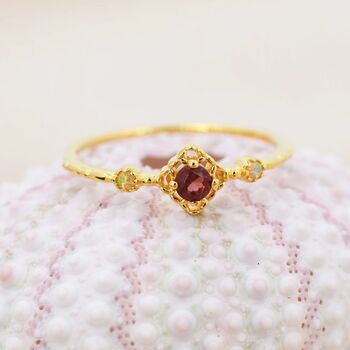 Vintage Inspired Natural Garnet Red And Opal Ring, 7 of 11