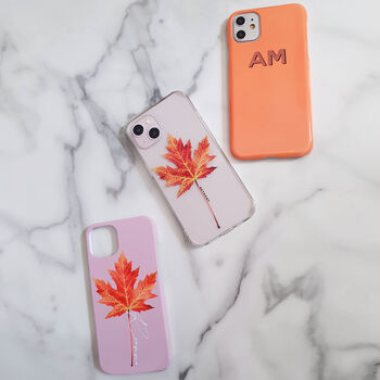 Blush Pink And Autumn Leaf Print Personalised Case, 3 of 5