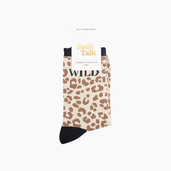 Wild Leopard Combed Cotton Glitter Socks In Cream, 4 of 4