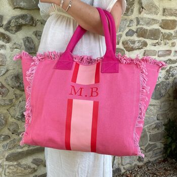 Personalised Annie Stripe Fringe Shoulder Tote Beach Bag, 3 of 6