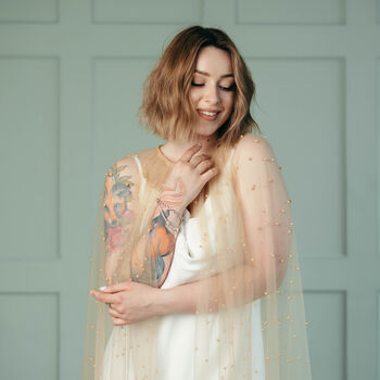 Pearl Bridal Cape Veil Wedding Dress Cover Up, 2 of 12
