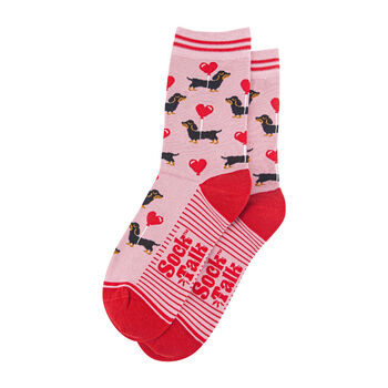 Women's Sausage Dog Love Heart Balloon Bamboo Socks Pink, 3 of 5