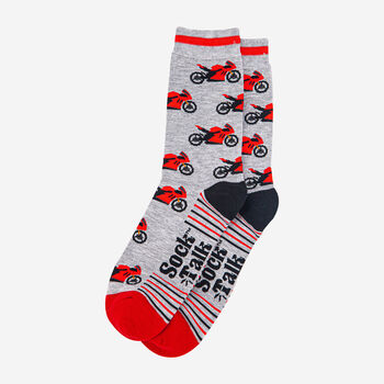 Men's Racing Motorbikes Superbikes Bamboo Socks Grey Red, 3 of 4