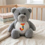 Personalised Flower Alphabet Grey New Baby Teddy Bear, thumbnail 1 of 6