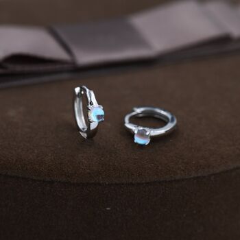 Sterling Silver Delicate Moonstone Huggie Hoop Earrings, 4 of 10