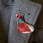 Inky Pheasant Eco Wooden Pin Brooch, thumbnail 1 of 4