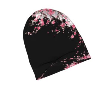 Chemo Headwear Beanie Hat Bandana Pink Flowers On Black Super Soft, 3 of 5