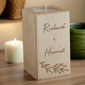 Personalised Botanical Wooden Tealight Holder, 2 of 3
