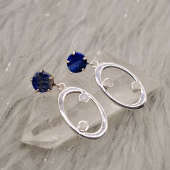 Lapis Lazuli, Moonstone Silver Earrings, 2 of 9