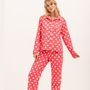 Women's Watermelon Red Cotton Polka Dot Pyjamas, thumbnail 1 of 4