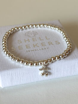 Sterling Silver Cherry Charm Beaded Bracelet, 2 of 6